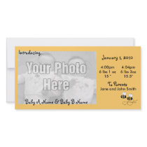 2 Bees Twins Photo Birth Announcement Custom Photo Card