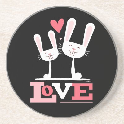 2 Bunnies in Love Sandstone Coaster by LisaMarieDesign
