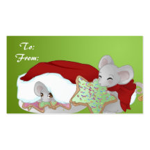 2 Christmas mice Gift tag Business Card Template