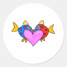2 Fish Kissing Round Stickers