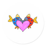 2 Fish Kissing Round Stickers
