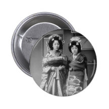 2 Geisha Girls Vintage Japanese Photo Button