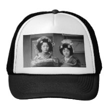 2 Geisha Girls Vintage Japanese Photo Hat