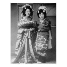 2 Geisha Girls Vintage Japanese Photo Postcards