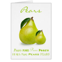 2 Green Pears with Leaves and Fruit Wording Custom Greeting Cards