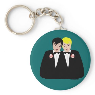 2 Grooms (Blonde and Black Hair) Key Chain by gayweddingday