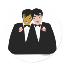 2 Grooms (Ethnic and Black-Haired) Round Sticker