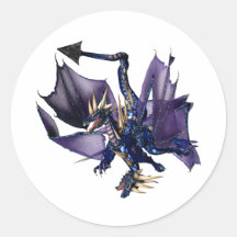 2-Headed Blue Dragon Round Stickers