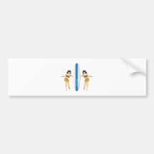 2 Hulas and Surf Board Bumper Sticker