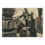 2 ladies with hats with feathers card