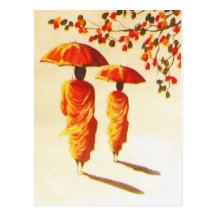 2 Laotian Buddhist Monks with Umbrellas Postcard