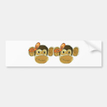 2 monkey heads orange bows bumper stickers