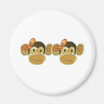 2 monkey heads orange bows fridge magnets