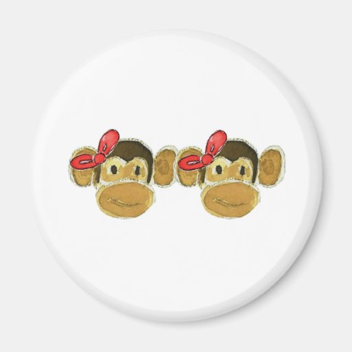 2 monkey heads red bows refrigerator magnet