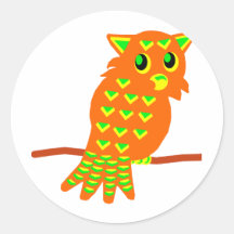 2-Orange Owl Round Sticker