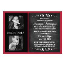 2 Photo Chalkboard Graduation Black and Red Personalized Invitation