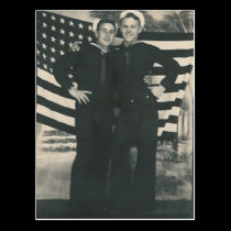 2 sailors front of flag postcard postcards