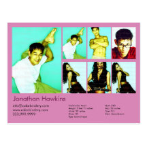 2-Sided Actor & Model Pink Headshot Comp Postcards
