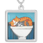 2 Tabby Cats in a Sink | Cat Art Pendant