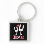 2 White Bunny Rabbits in Love Keychain