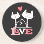 2 White Cats in Love Sandstone Coaster