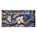 2 white flowers personalized photo card