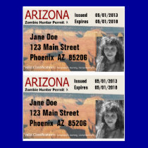 2 Zombie Hunter Permits - Add Photo and Info postcards