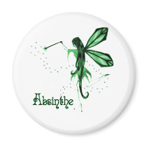 2D Absinthe Green Fairy Sketch Refrigerator Magnets