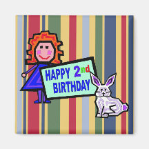 2nd Birthday Doll and Bunny Refrigerator Magnet
