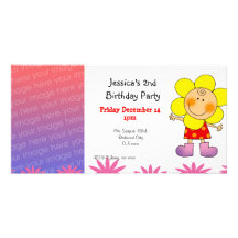 2nd birthday girl party invitations (flower girl) photo greeting card