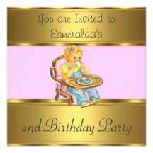 2nd Birthday Party Gold Pink Personalized Invites
