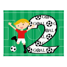 2nd Birthday Red and White Soccer Goal Postcard