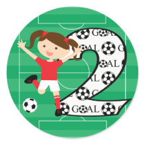 2nd Birthday Soccer Girl Red and White Round Stickers