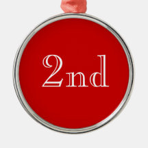 2nd. Custom Text. Red and White. Ornaments