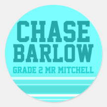 2nd Grade school education name id sticker aqua