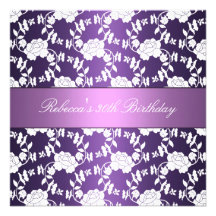 30ème anniversaire floral blanc pourpre élégant invitations personnalisables