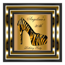 30ème Chaussure noire sauvage d'or de zèbre de fêt Faire-part Personnalisé