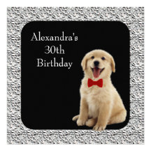 30ème Golden retriever d'anniversaire et cadre arg Invitations