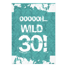 30th Birthday Aqua and White Damask WILD B703 Custom Announcement