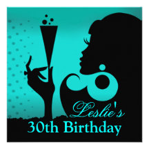 30th Birthday Cocktail Party teal Custom Announcements