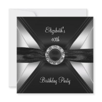 30th Birthday Diamond Jewel Black White Silver Invitation