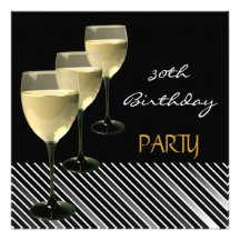 30th Birthday Party Drinks Glasses Black White Personalized Invitation