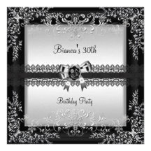 30th Birthday Party Elegant Silver Black Floral Personalized Invitation