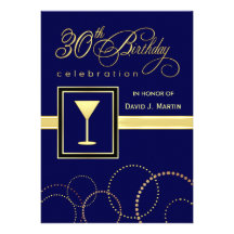 30th Birthday Party Invitations - Blue & Gold