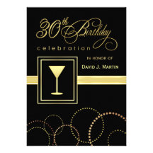 30th Birthday Party Invitations - Gold and Black