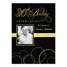30th Birthday Party Invitations - Gold and Black