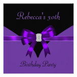 30th Birthday Party Jewel Bow Black Purple Custom Invitation
