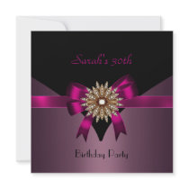 30th Birthday Party Jewel Bow Black Purple Pink Invitation
