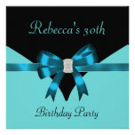 30th Birthday Party Jewel Bow Black Teal Blue 2 Custom Invite