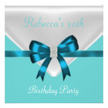 30th Birthday Party Jewel Bow White Teal Blue 2 Custom Invitations
